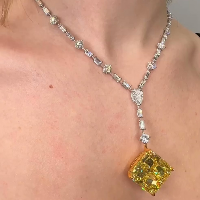 12ct Cushion Cut Yellow Sapphire Pendant Necklace