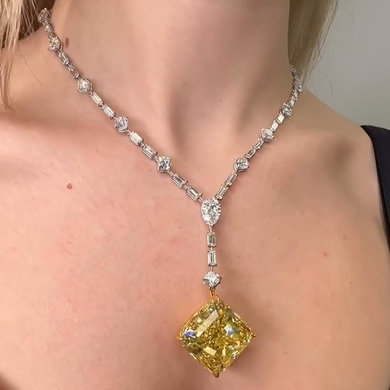 12ct Cushion Cut Yellow Sapphire Pendant Necklace