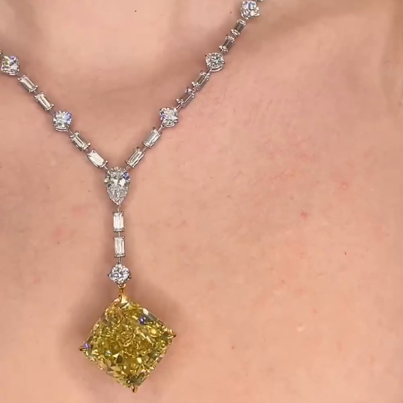 12ct Cushion Cut Yellow Sapphire Pendant Necklace