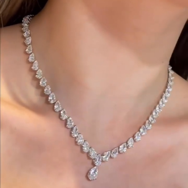 35ct Pear Cut White Sapphire Elegant Necklace