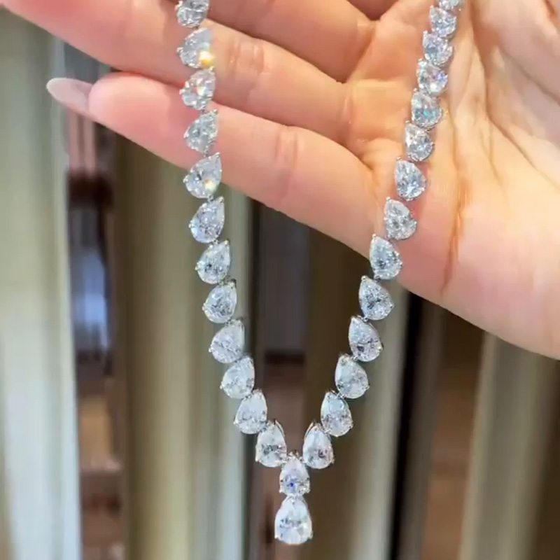 35ct Pear Cut White Sapphire Elegant Necklace