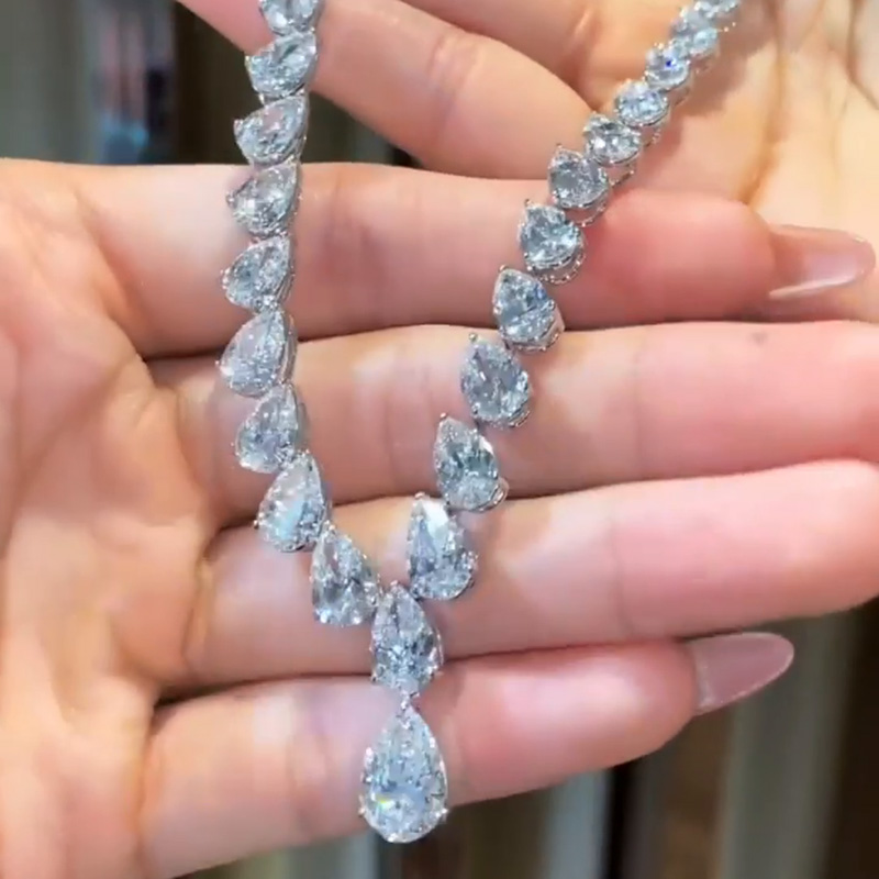 35ct Pear Cut White Sapphire Elegant Necklace