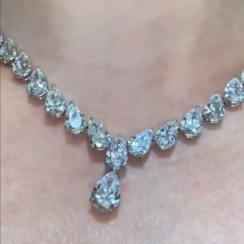 35ct Pear Cut White Sapphire Elegant Necklace