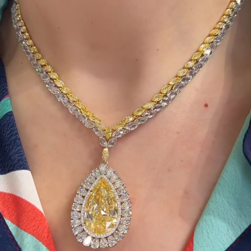 50ct Pear Cut Yellow Sapphire Pendant Necklace