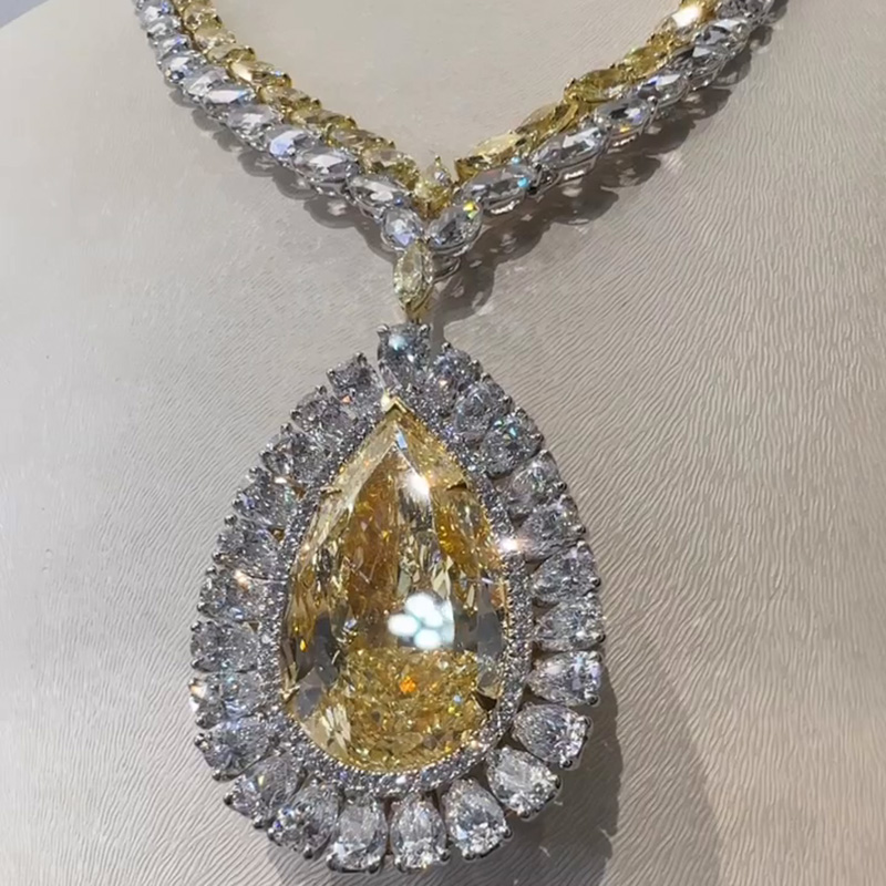 50ct Pear Cut Yellow Sapphire Pendant Necklace