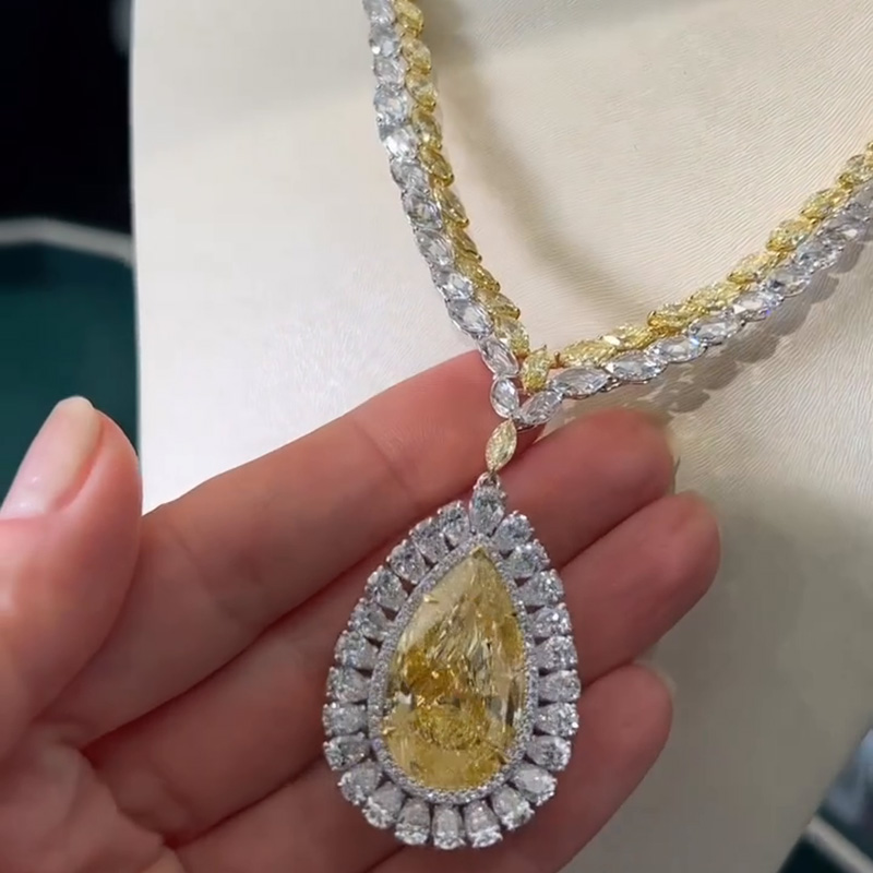 50ct Pear Cut Yellow Sapphire Pendant Necklace