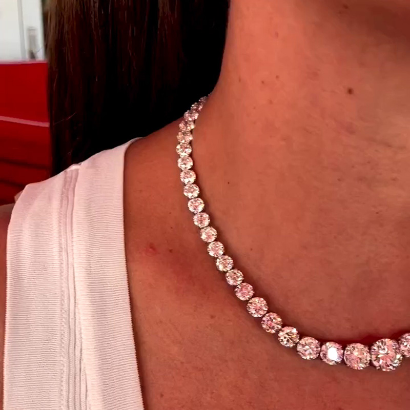 35ct Round Cut White Sapphire Tennis Necklace