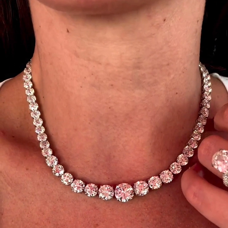 35ct Round Cut White Sapphire Tennis Necklace