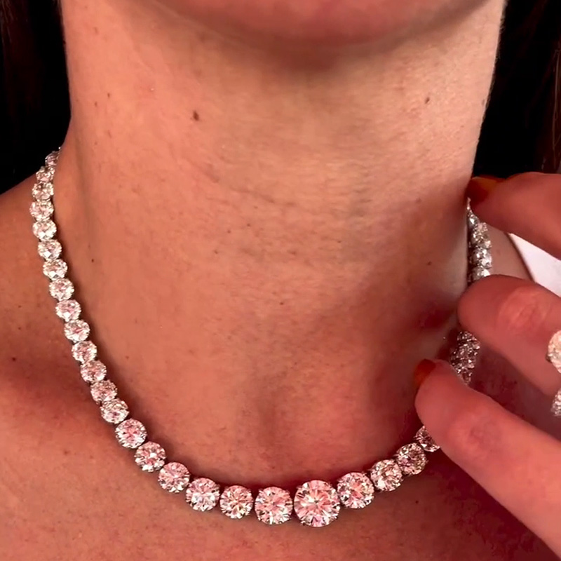 35ct Round Cut White Sapphire Tennis Necklace
