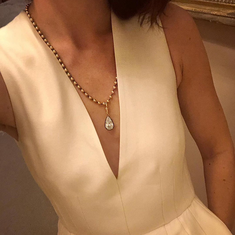 9ct Pear Cut White Sapphire Rose Gold Ball Chain Necklace