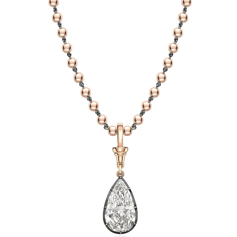 9ct Pear Cut White Sapphire Rose Gold Ball Chain Necklace