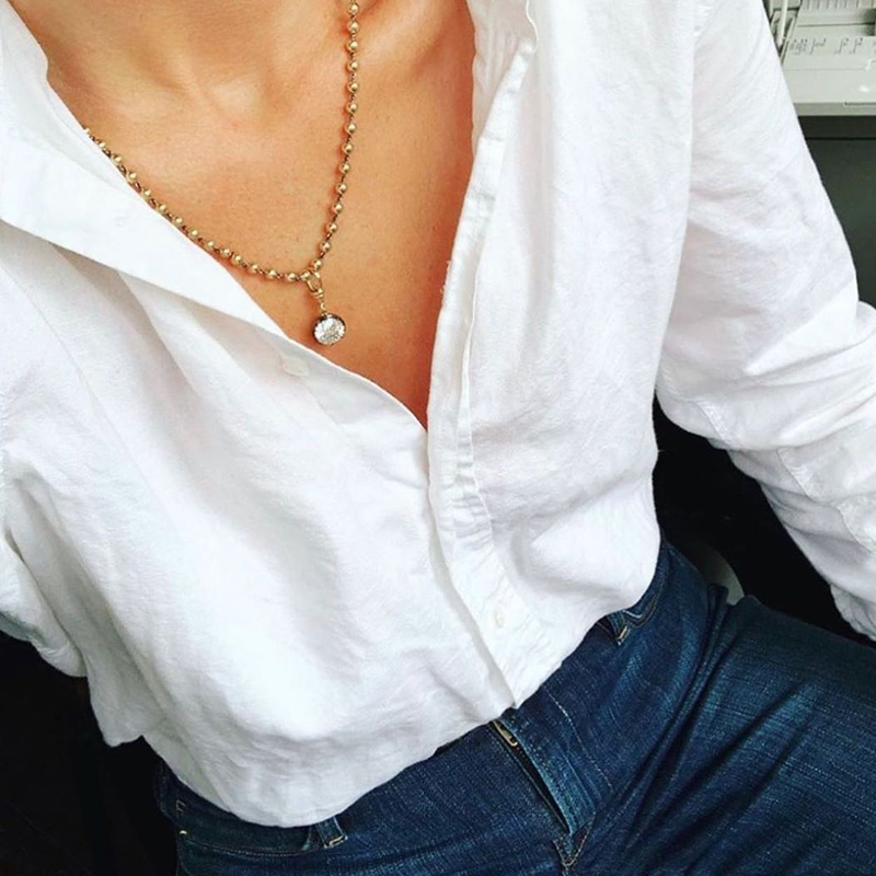 5ct Round Cut White Sapphire Rose Gold Ball Chain Necklace