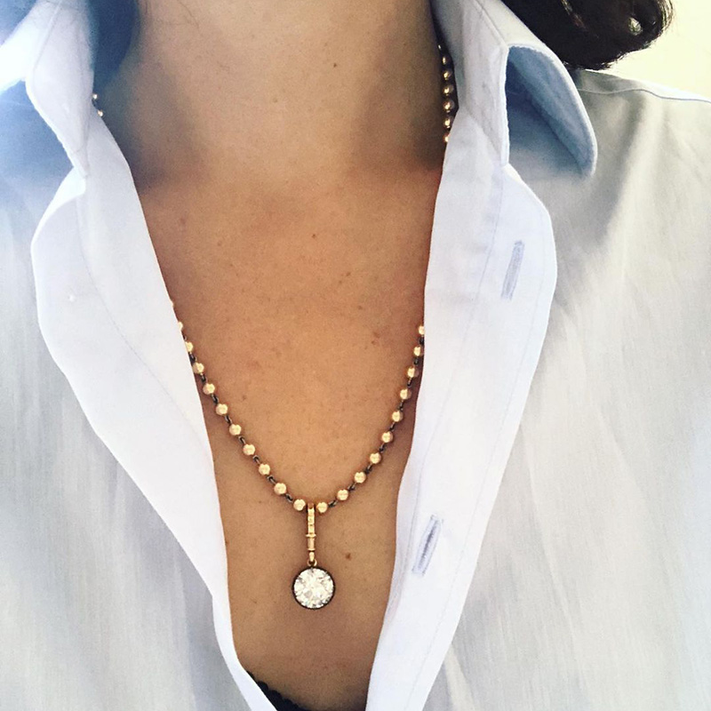 5ct Round Cut White Sapphire Rose Gold Ball Chain Necklace