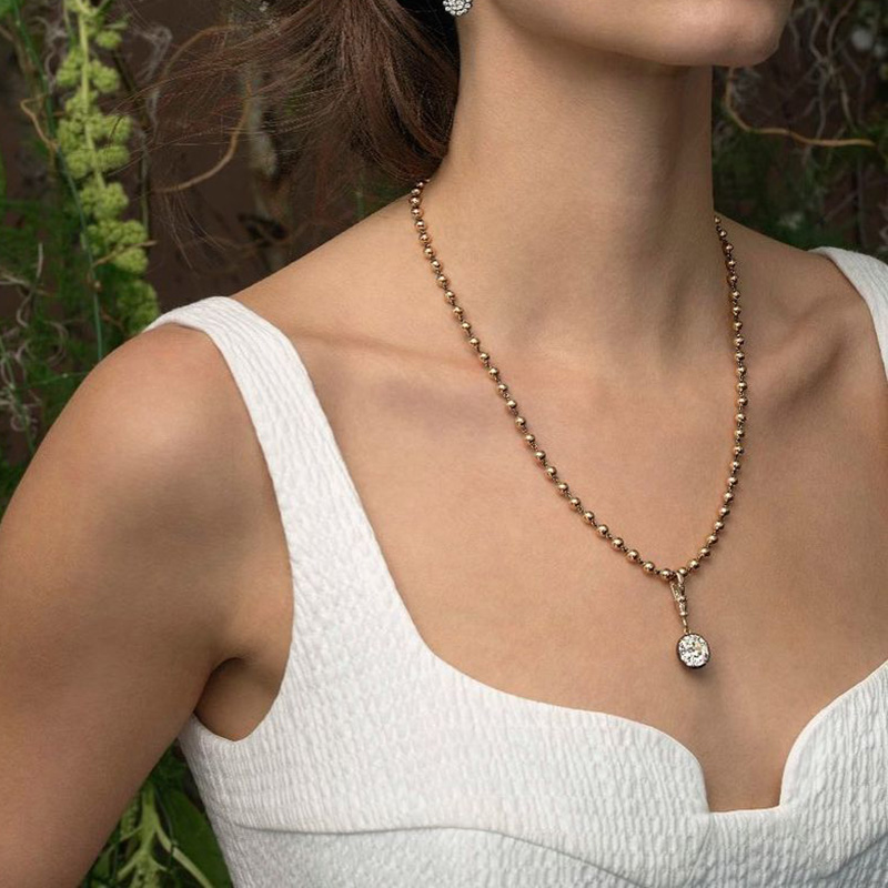 5ct Round Cut White Sapphire Rose Gold Ball Chain Necklace