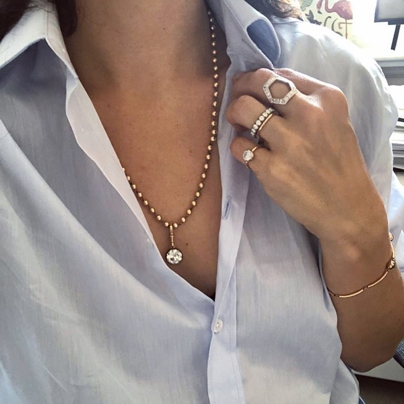 5ct Round Cut White Sapphire Rose Gold Ball Chain Necklace