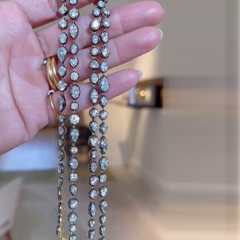 60ctw Multi-Cut White Sapphire Two Tone Necklace In Yellow Gold