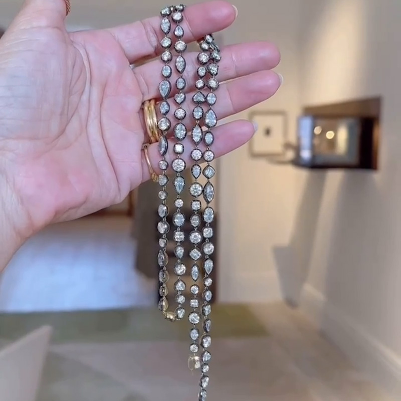 60ctw Multi-Cut White Sapphire Two Tone Necklace In Yellow Gold