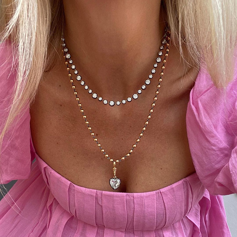 5ct Heart Cut White Sapphire Ball Chain Necklace In Rose Gold