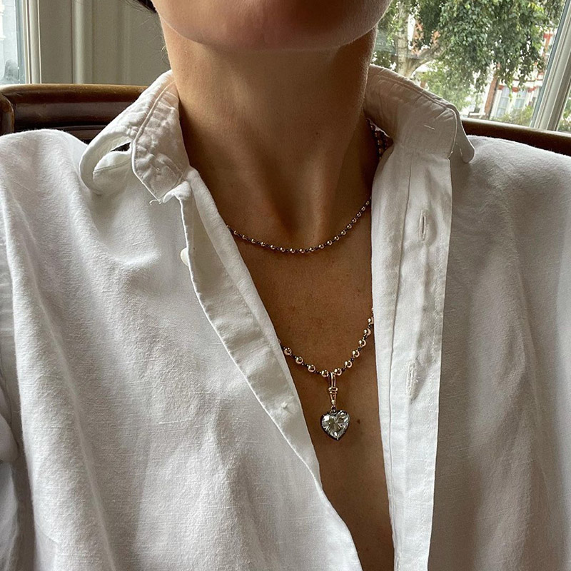5ct Heart Cut White Sapphire Ball Chain Necklace In Rose Gold