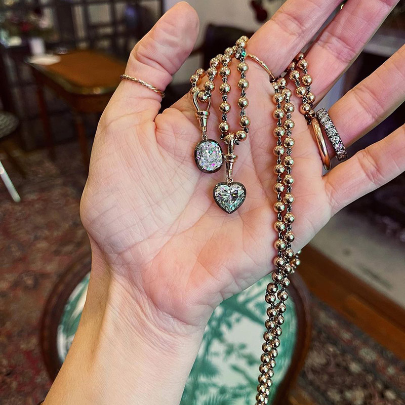 5ct Heart Cut White Sapphire Ball Chain Necklace In Rose Gold
