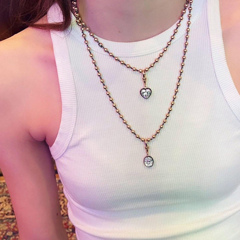 5ct Heart Cut White Sapphire Ball Chain Necklace In Rose Gold