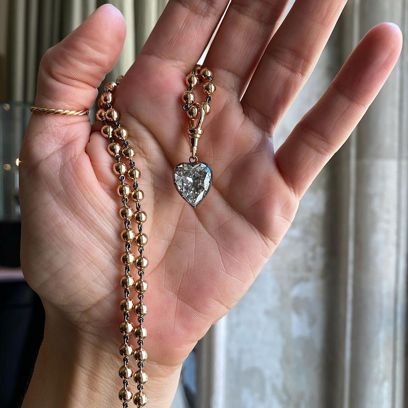 5ct Heart Cut White Sapphire Ball Chain Necklace In Rose Gold