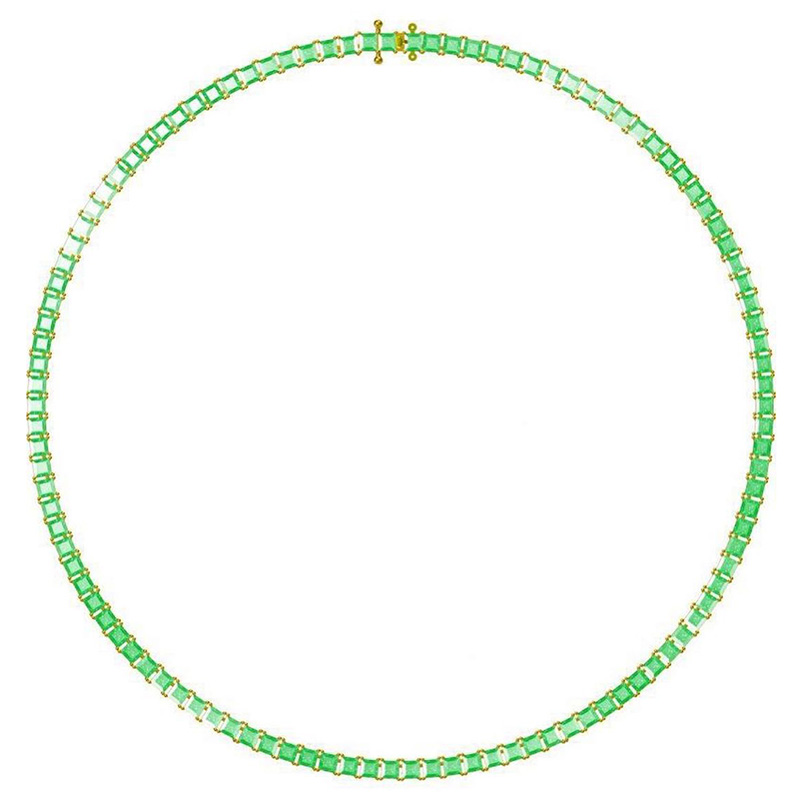 16ctw Princess Cut Emerald Tennis Necklace In Yellow Gold