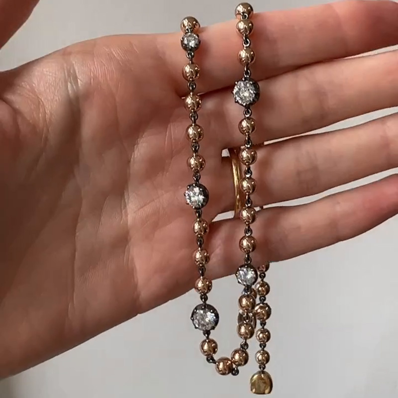 7ctw Round Cut White Sapphire Ball Chain Necklace In Roe Gold