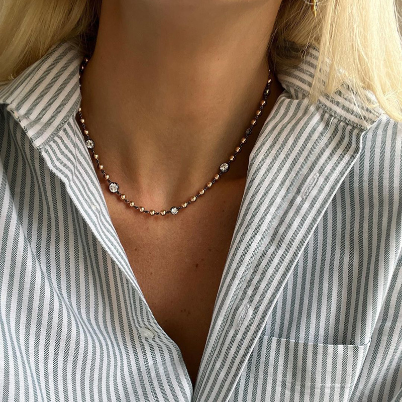 7ctw Round Cut White Sapphire Ball Chain Necklace In Roe Gold