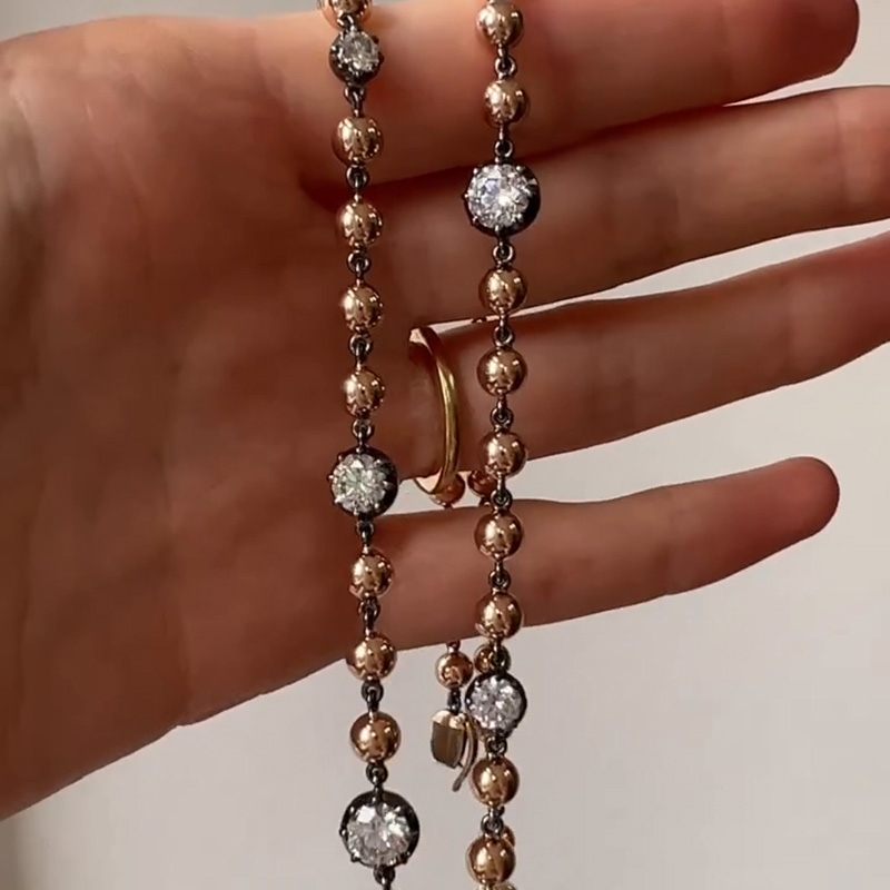 7ctw Round Cut White Sapphire Ball Chain Necklace In Roe Gold