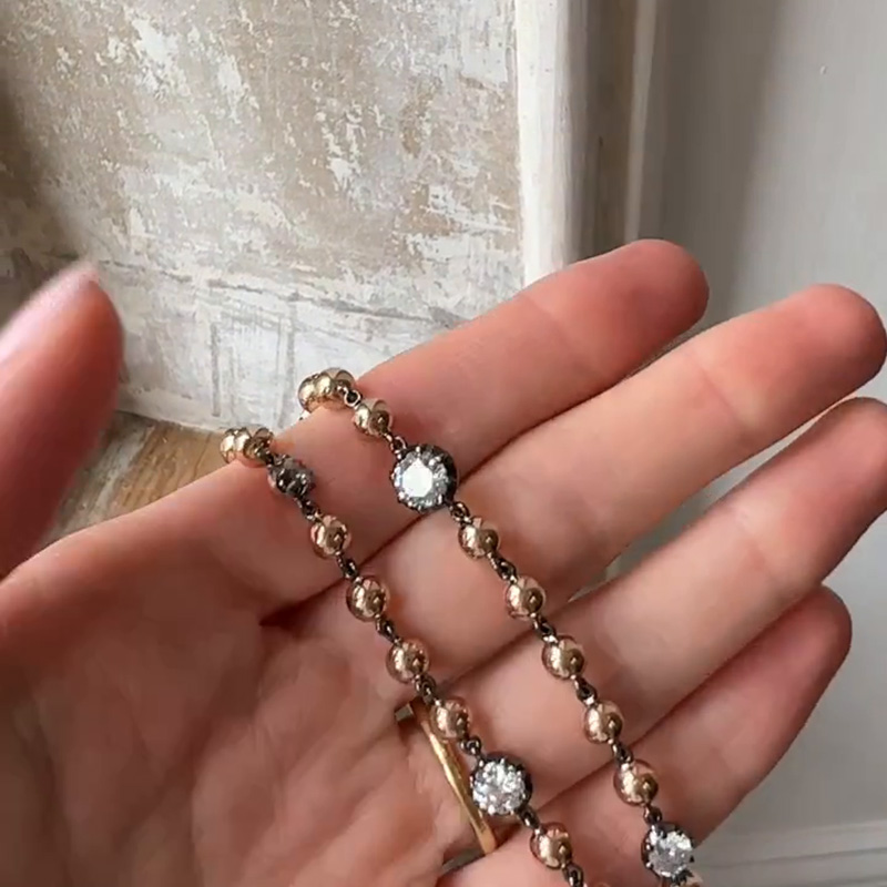 7ctw Round Cut White Sapphire Ball Chain Necklace In Roe Gold