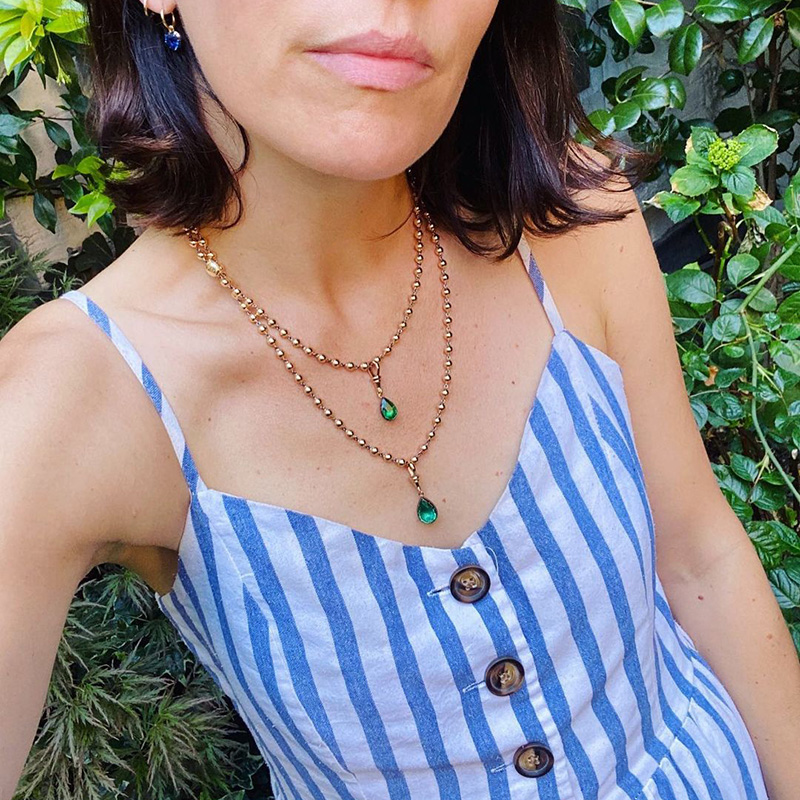 5ct Pear Cut Emerald Ball Chain Necklace In Rose Gold