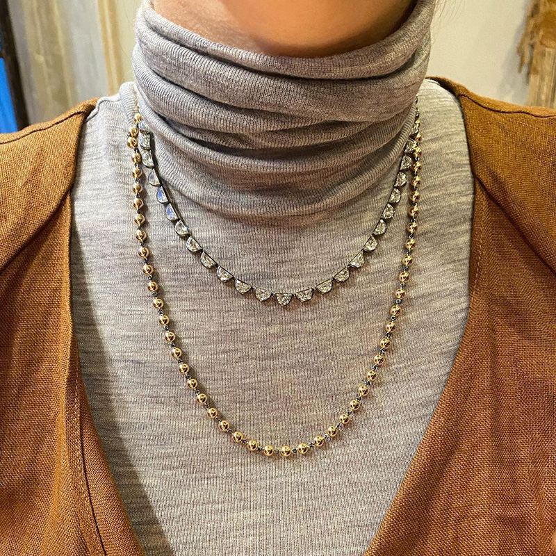 22ctw Half Moon Cut White Sapphire Moonshine Necklace In Black Gold