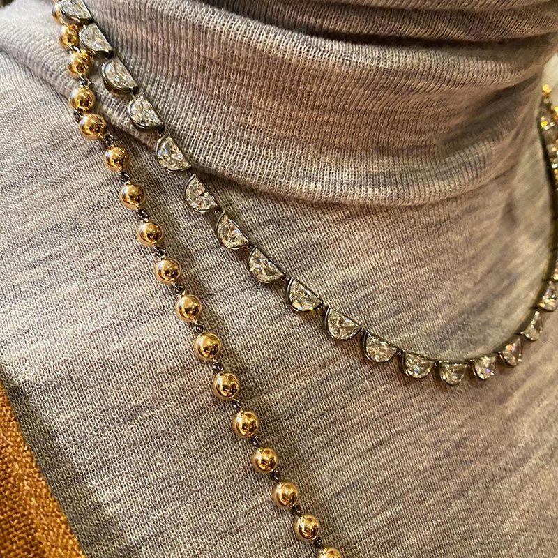 22ctw Half Moon Cut White Sapphire Moonshine Necklace In Black Gold