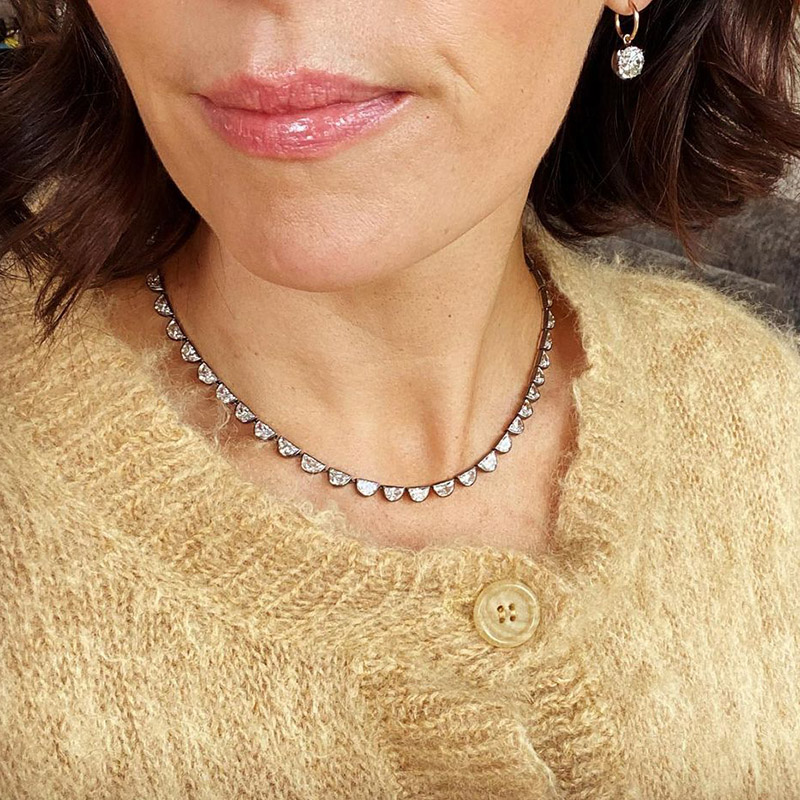 22ctw Half Moon Cut White Sapphire Moonshine Necklace In Black Gold