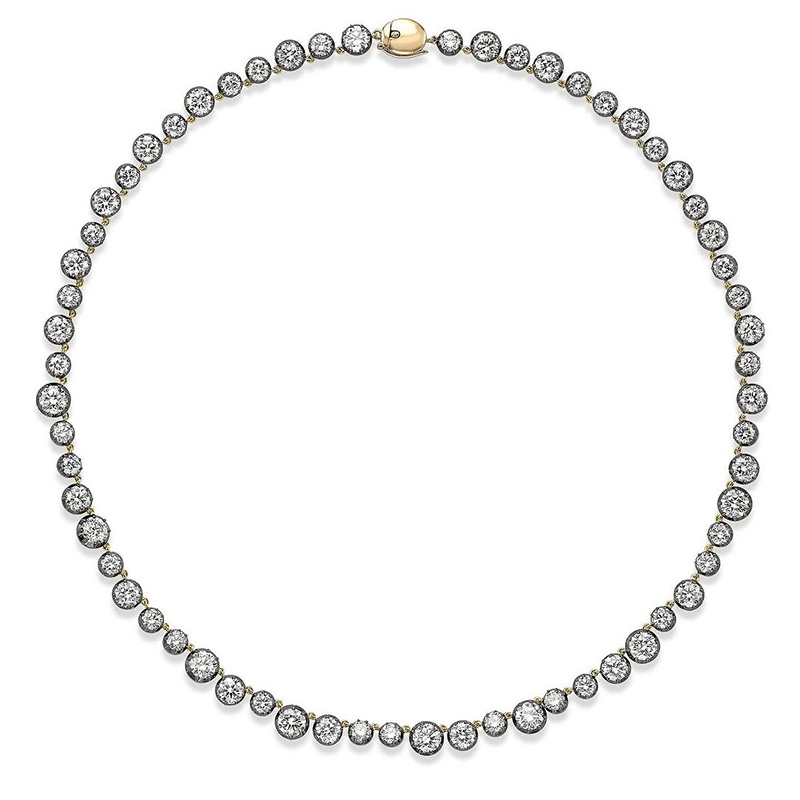 16.25ctw Round Cut White Sapphire Handmade Necklace In Blackened Yellow Gold