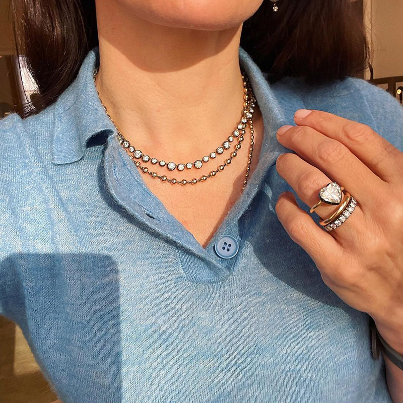 16.25ctw Round Cut White Sapphire Handmade Necklace In Blackened Yellow Gold