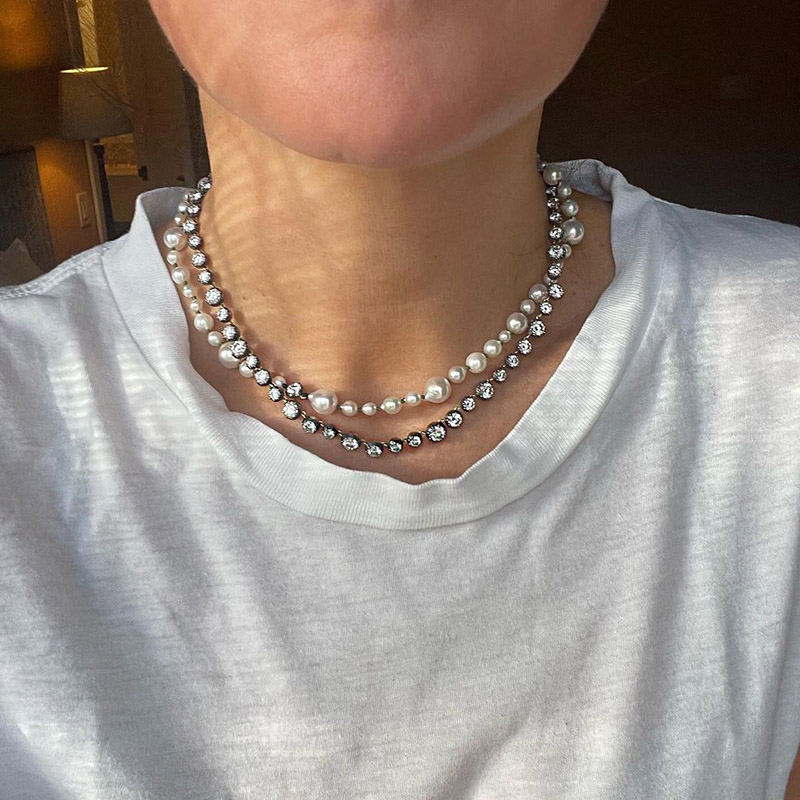 16.25ctw Round Cut White Sapphire Handmade Necklace In Blackened Yellow Gold