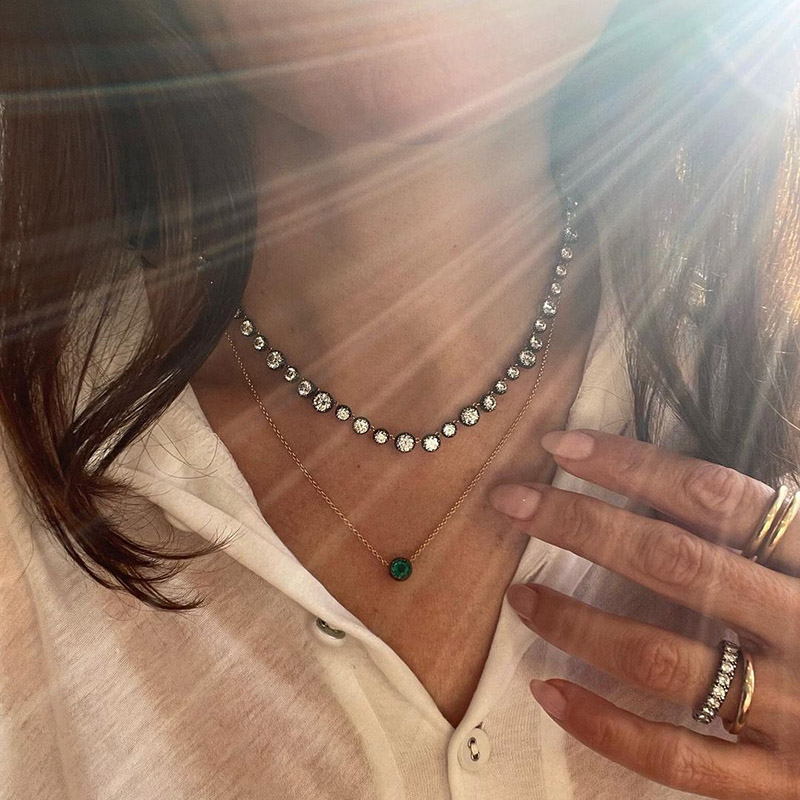 16.25ctw Round Cut White Sapphire Handmade Necklace In Blackened Yellow Gold