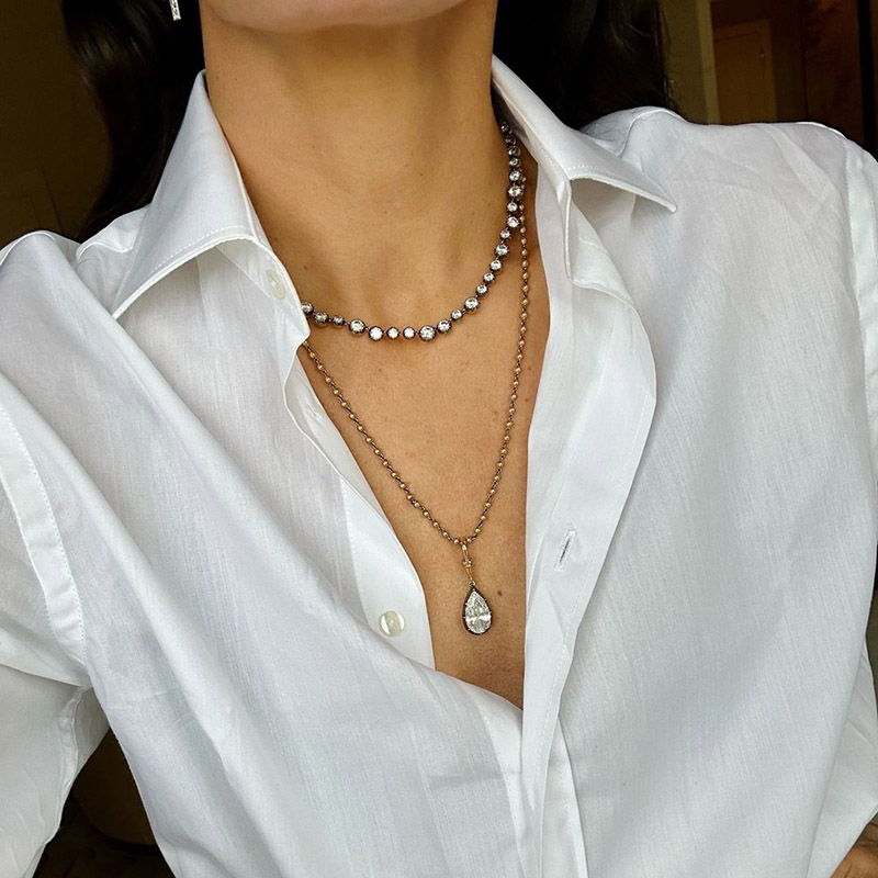 16.25ctw Round Cut White Sapphire Handmade Necklace In Blackened Yellow Gold