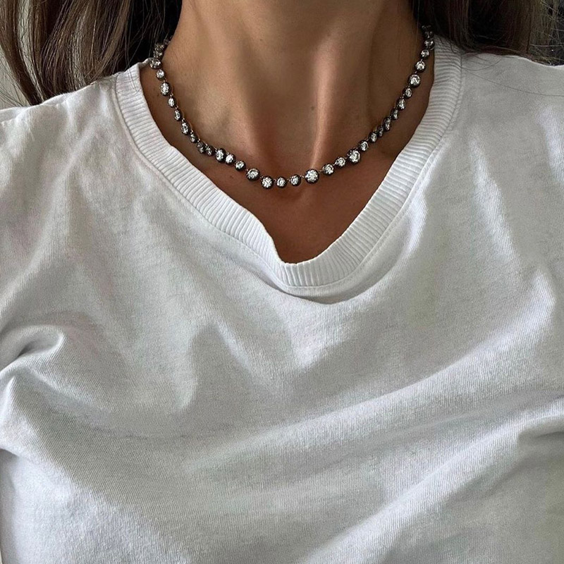 16.25ctw Round Cut White Sapphire Handmade Necklace In Blackened Yellow Gold