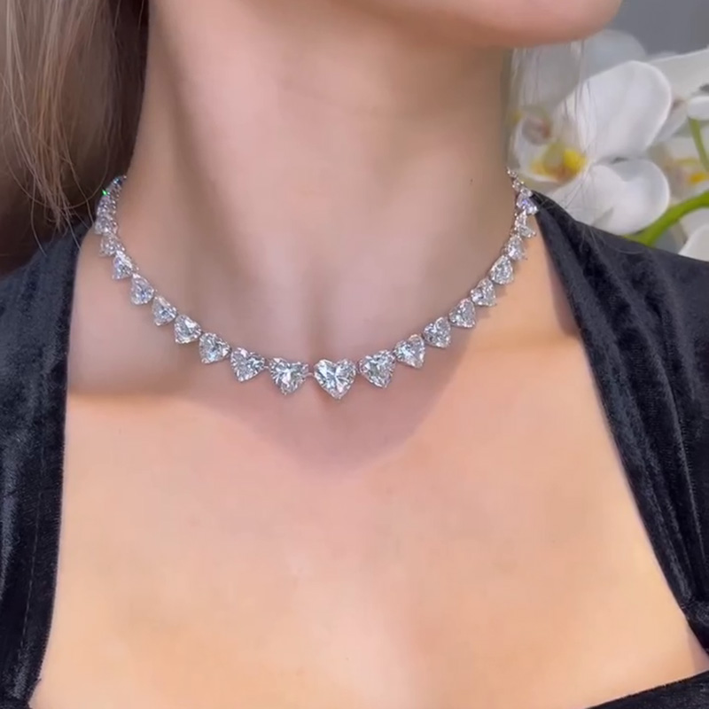 55ctw Heart Cut White Sapphire Sterling Silver Necklace