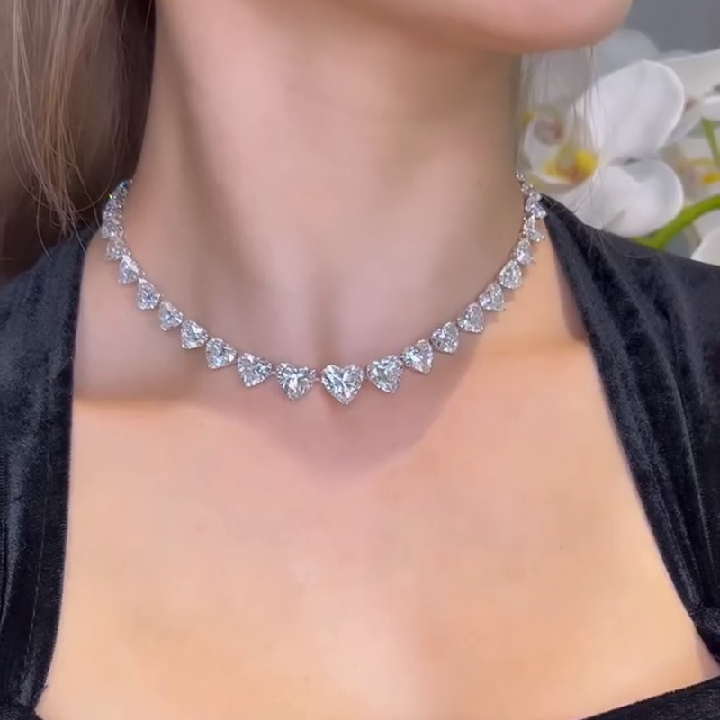 55ctw Heart Cut White Sapphire Sterling Silver Necklace