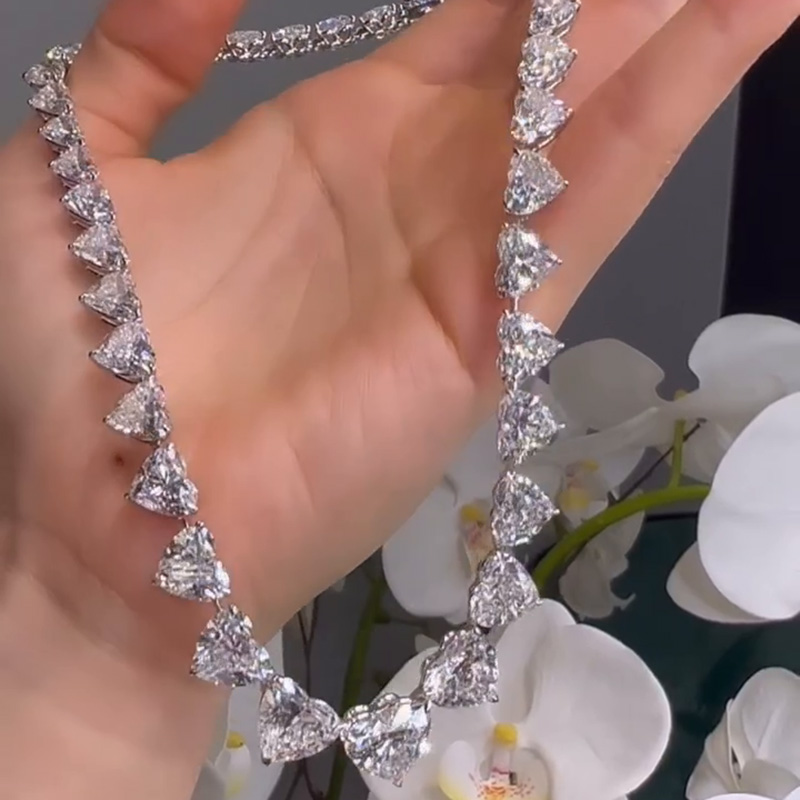 55ctw Heart Cut White Sapphire Sterling Silver Necklace