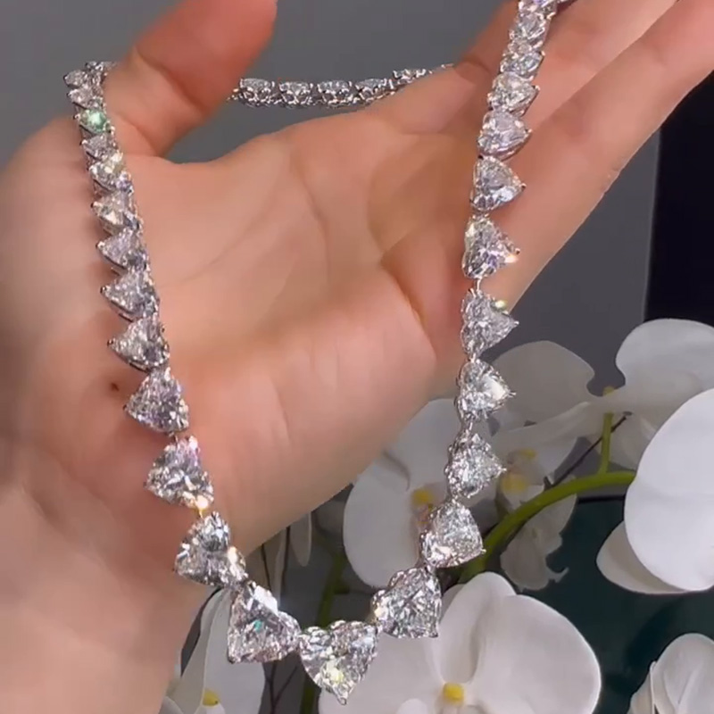 55ctw Heart Cut White Sapphire Sterling Silver Necklace