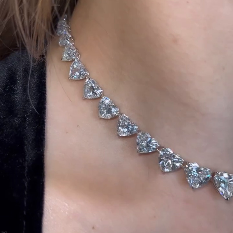 55ctw Heart Cut White Sapphire Sterling Silver Necklace