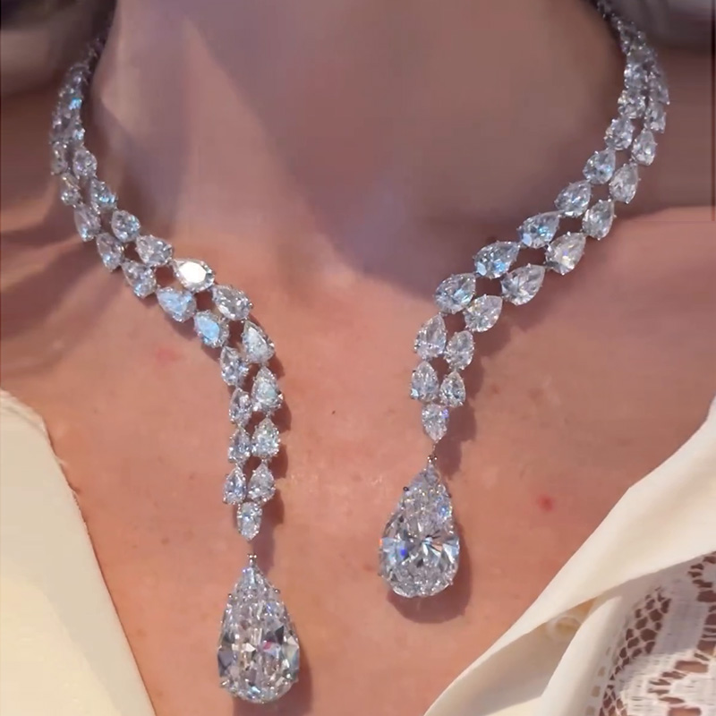 120ctw Pear Cut White Sapphire Handmade Magnificent Statement Necklace