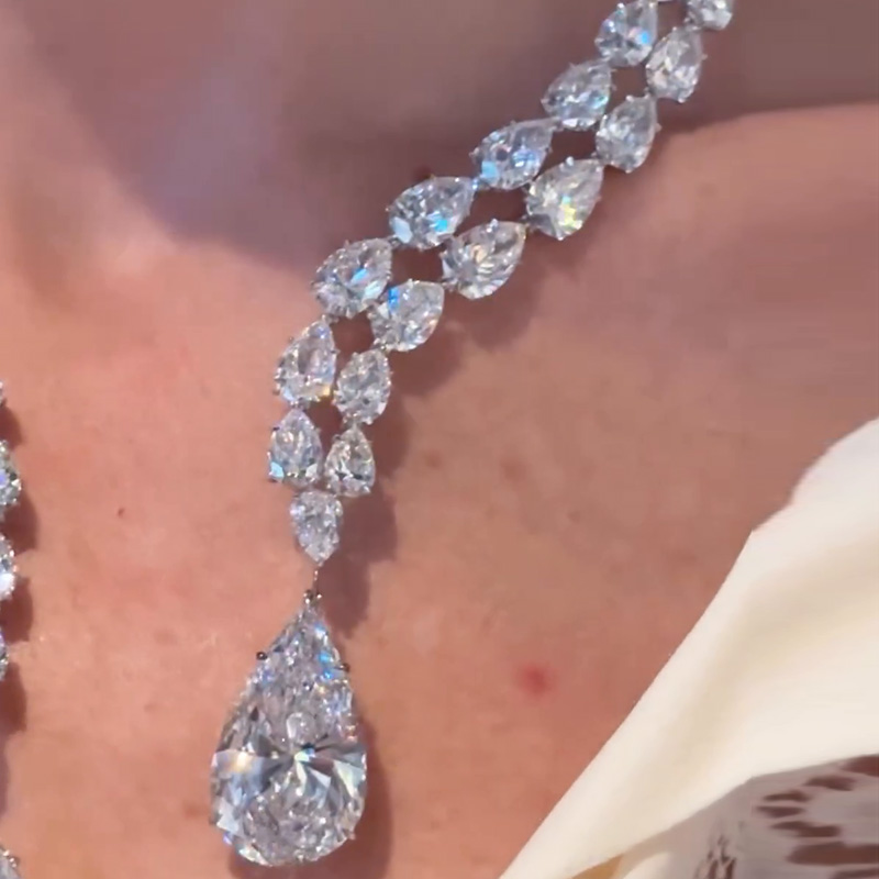 120ctw Pear Cut White Sapphire Handmade Magnificent Statement Necklace