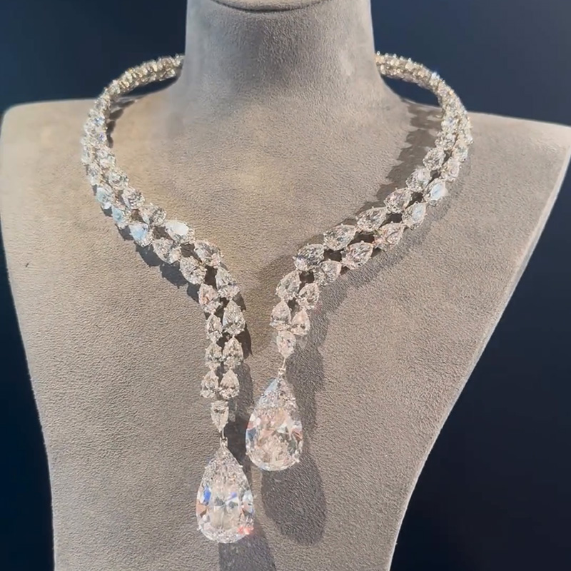 120ctw Pear Cut White Sapphire Handmade Magnificent Statement Necklace