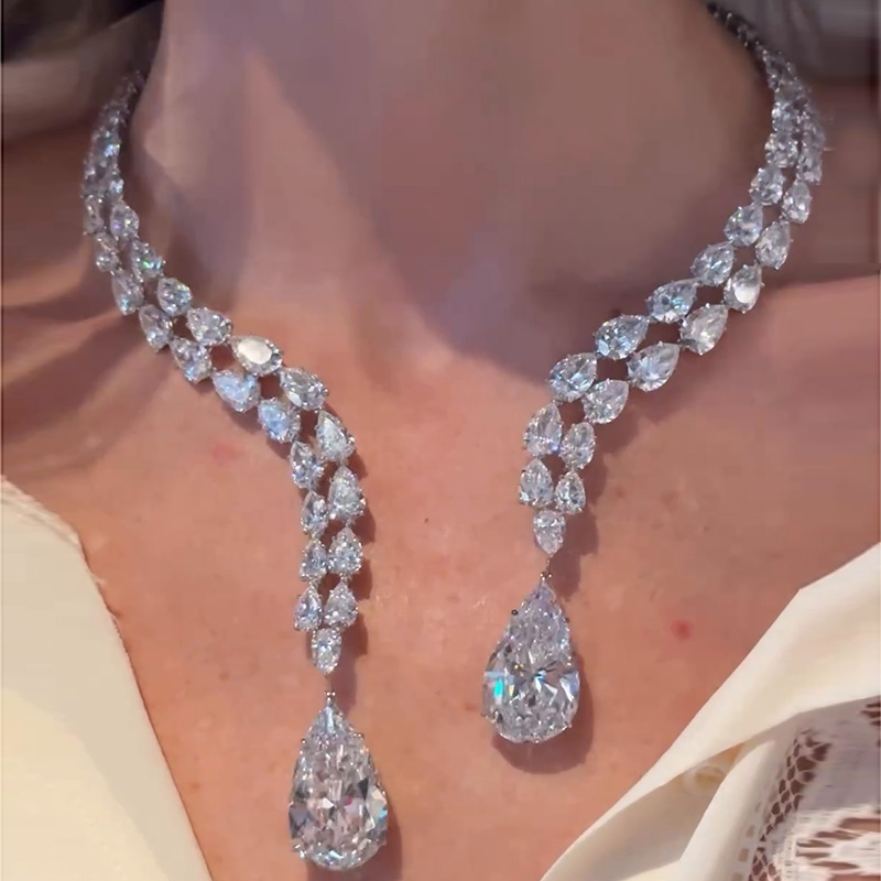 120ctw Pear Cut White Sapphire Handmade Magnificent Statement Necklace